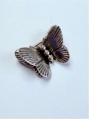 Mid Century 3D Double Winged Butterfly Papillon Sterling Silver 925 VTG Brooch